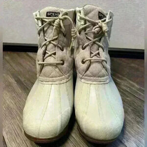 SPERRY Womens Waterproof Rubber Ankle Duck Boot Shoes / Size 11 M White Cream